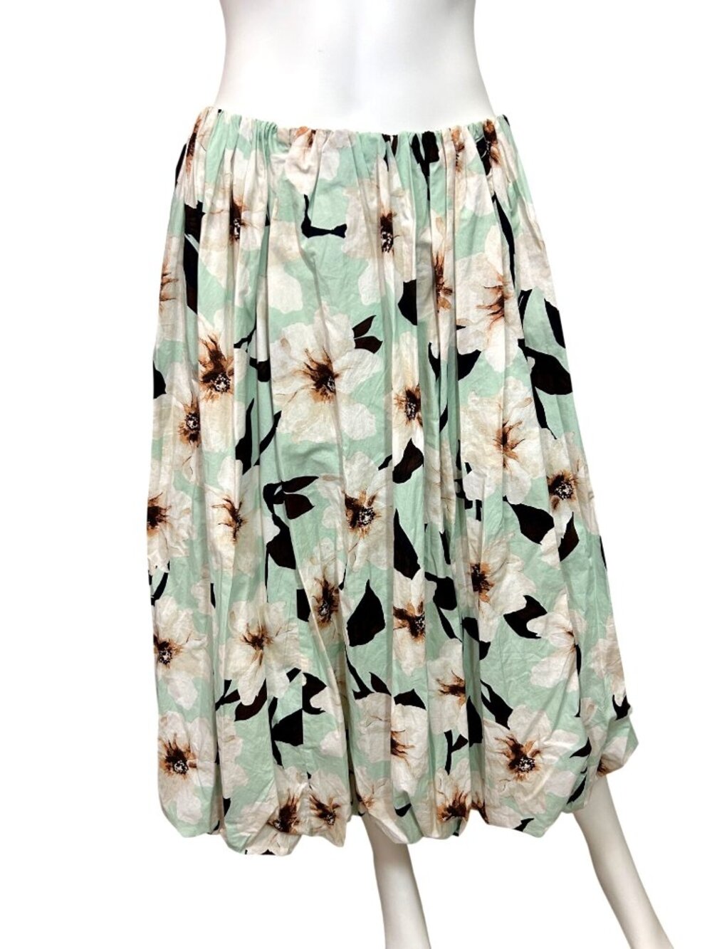 INC International Concepts Bubble Skirt S Mint Green White Brown Midi Floral Nwt